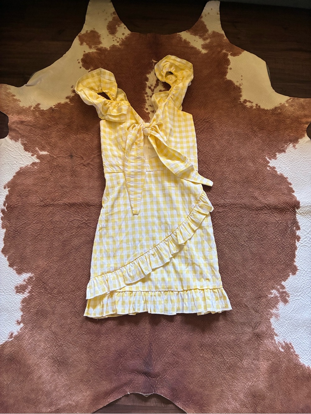 Yellow Gingham Ruffle Mini Dress